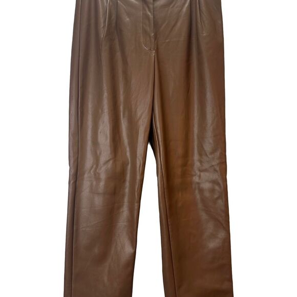 Etclet Brown Faux Leather Pleated Pants Size M - Picture 1 of 7